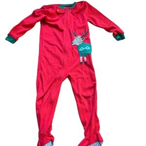 Carter’s Red Reindeer Footsie Zip Up Pajamas for Kids with Top Button
